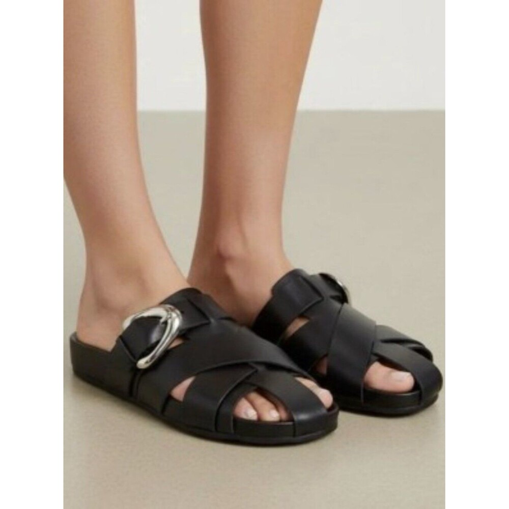 Aerosoles Liberty Fisherman Sandals • Black Woven Leather Flats • Size 7.5